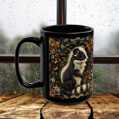 William Morris Inspired Botanical Skunk Black Coffee Mug Gift 11 oz, 15 oz