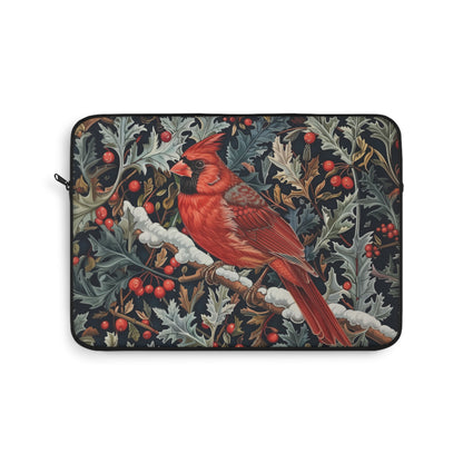 Cardinal Laptop Sleeve, William Morris Inspired Winter Bird Art Case, Red Cardinal Floral Laptop Cover