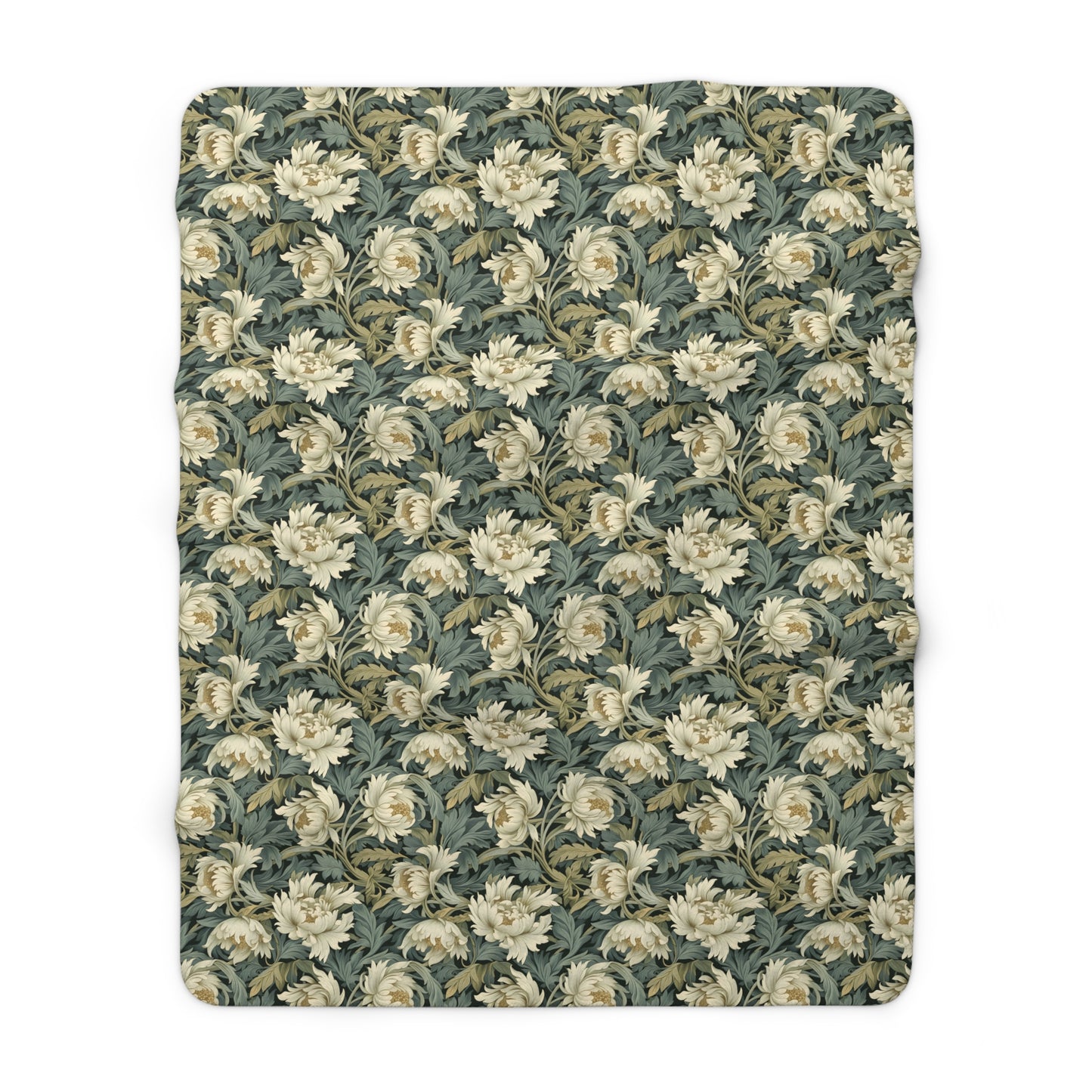 William Morris Inspired Vintage Floral Pattern Sherpa Fleece Blanket