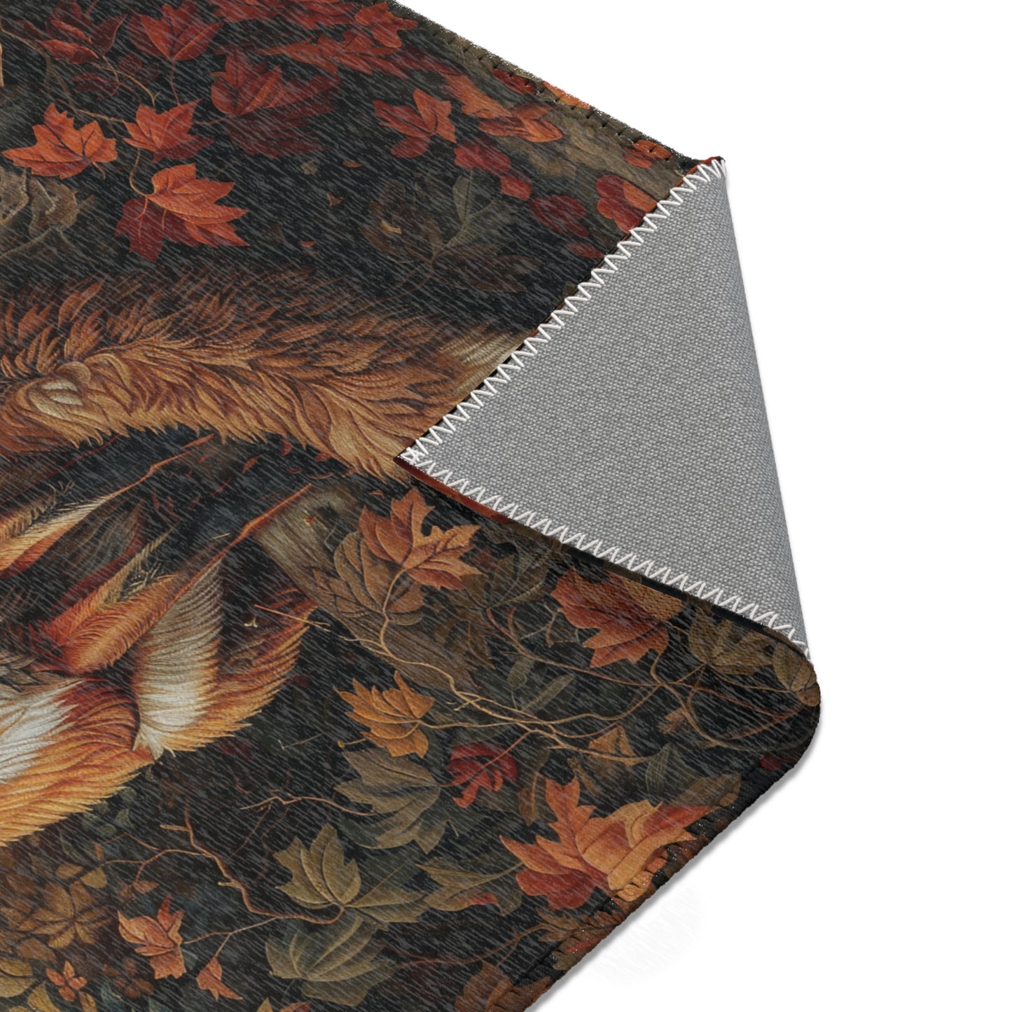 Fall Autumn Woodland Fox William Morris Inspired Rectangle Area Rug, Stylish Fox Living Room Carpet Decor, Home Accent Rug for Fox Lovers