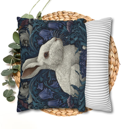 White Rabbit Floral Pillowcase, William Morris Style Botanical Bunny Cushion for Cozy Home Décor