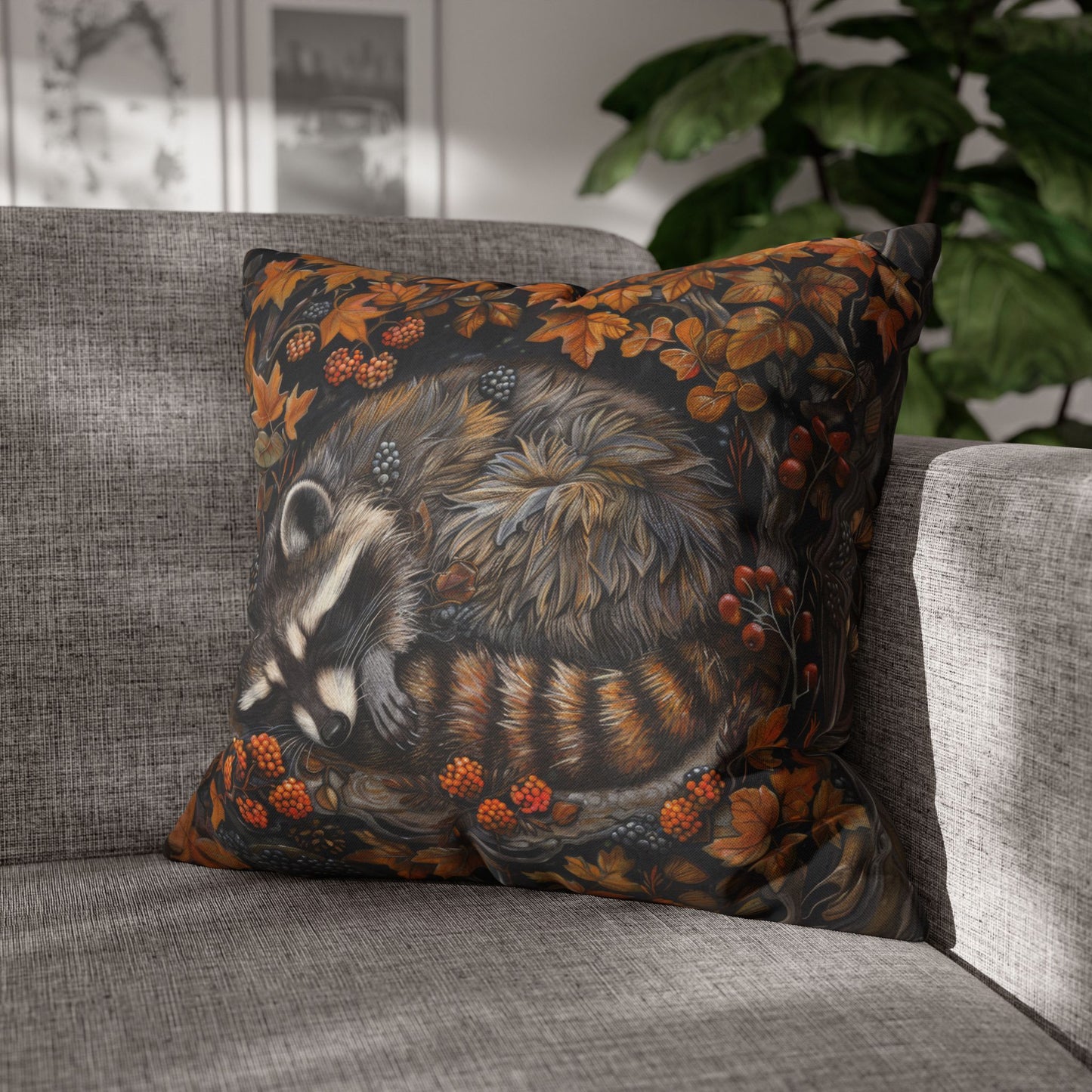 Woodland Sleeping Raccoon Pillowcase: William Morris Fall Decor