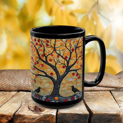 Autumn Apple Tree Art Mug | Black Ceramic Coffee Cup