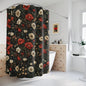 William Morris Inspired Botanical Floral and Red Poppies Polyester Shower Curtain