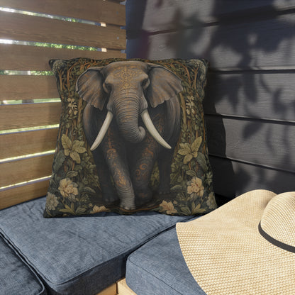 Elephant Outdoor Pillow, Safari Animal Throw Pillow, Jungle Botanical Cushion, Wildlife Decor, Rustic Nature Accent Pillow, Boho Safari Gift, Elephant Lover Pillow