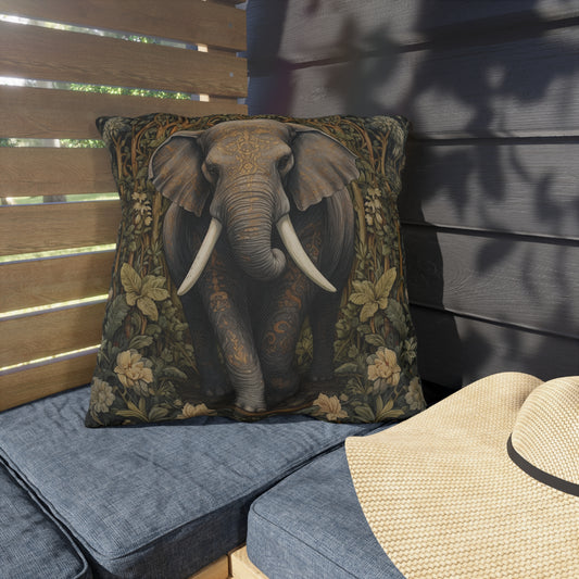 Elephant Outdoor Pillow, Safari Animal Throw Pillow, Jungle Botanical Cushion, Wildlife Decor, Rustic Nature Accent Pillow, Boho Safari Gift, Elephant Lover Pillow