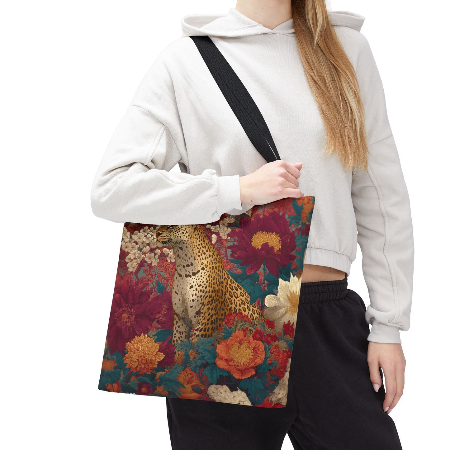 Botanical Cheetah Tote Bag, William Morris Inspired Exotic Jungle Cat Market Bag
