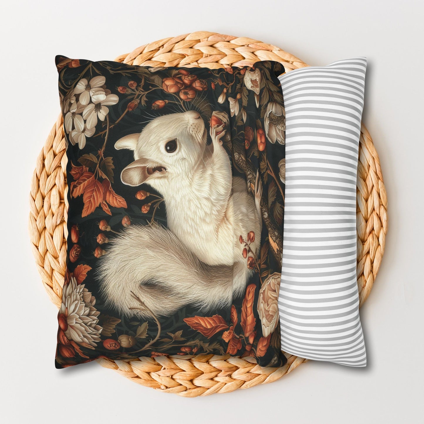 Woodland White Squirrel Fall Autumn Forest Decorative Square Pillowcase