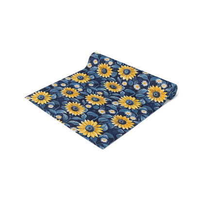 Sunflower Table Runner, Rustic Farmhouse Floral Dining Decor, Fall Tabletop Accent