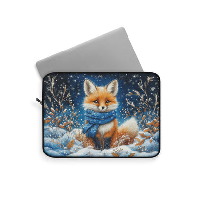 Winter Fox Laptop Sleeve, Cozy Woodland Snow Art Case, Cute Red Fox in Scarf Winter Laptop Cover (12”, 13”, 15”)