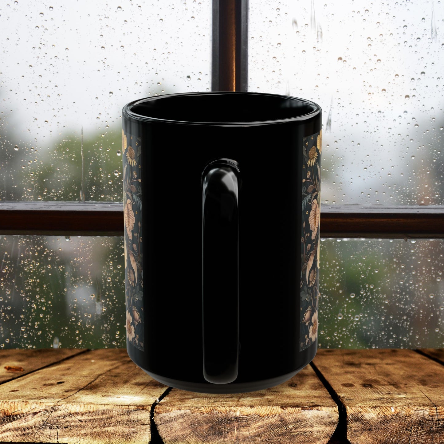 Botanical Bumblebee William Morris Inspired Black Coffee Mug For Her Him Ceramic Mug Black Mug 11oz, 15oz