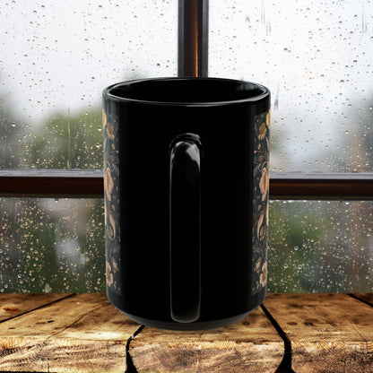Botanical Bumblebee William Morris Inspired Black Coffee Mug For Her Him Ceramic Mug Black Mug 11oz, 15oz