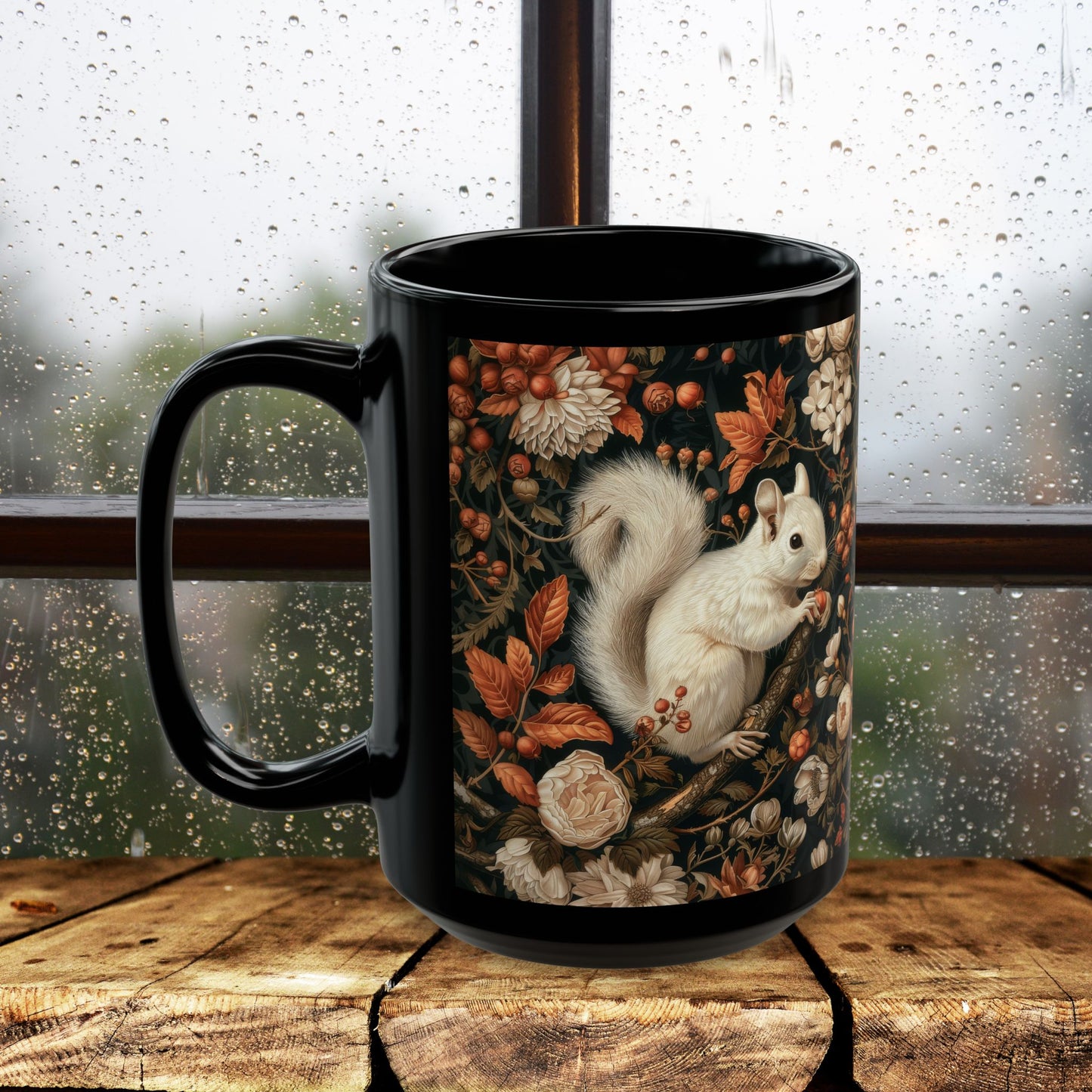 Mug Woodland Squirrel Art Nouveau William Morris Inspired Fall Autumn Black Coffee 11oz 15oz, Gift for Nature Lover, Kitchen Decor, Unique