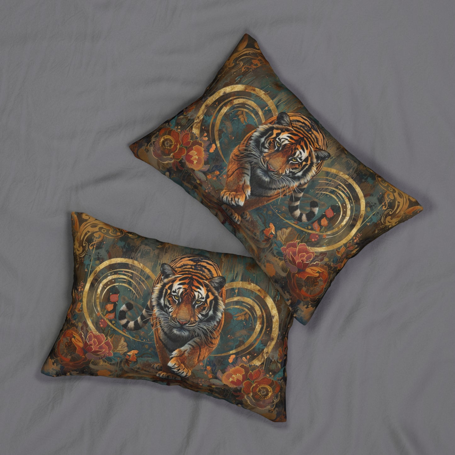 Art Deco Tiger William Morris Inspired Rectangle Lumbar Pillow, Throw Cushion for Home Decor, Animal Lover Gift, Unique Accent for Living Room, Bedroom