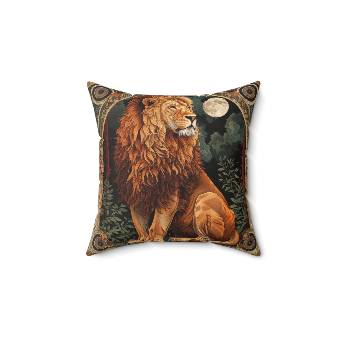 Art Deco Botanical Lion Throw Pillow | Decorative Pillow William Morris Inspired