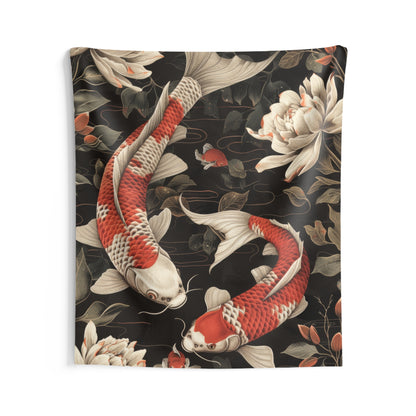 Tapestry of Japanese Koi Fish | William Morris Medieval Style Wall Art | Cottagecore Hanging and Home Decor