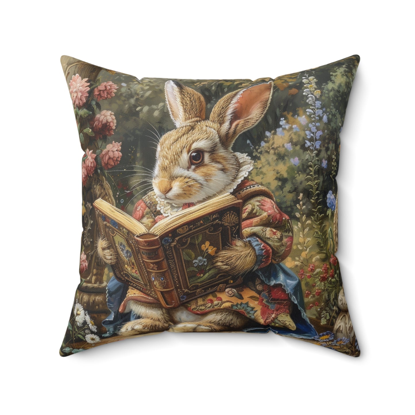 William Morris Inspired Rococo Bunny Vintage Book Cottagecore Pillow