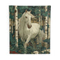 White Horse Forest Tapestry Birch Woodland Botanical Wall Hanging