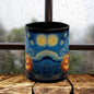 Halloween Pumpkin Art Mug, Black Mug for Halloween Decor, Starry Night Inspired, Spooky Coffee Cup, Gift for Pumpkin Lovers