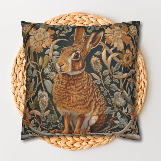 William Morris Inspired Hare Pillowcase: Vintage Botanical Home Decor