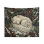 Tapestry of Art Deco Winter Arctic Fox, William Morris Inspired Decorative Indoor Wall Tapestries, Cozy Home Decor