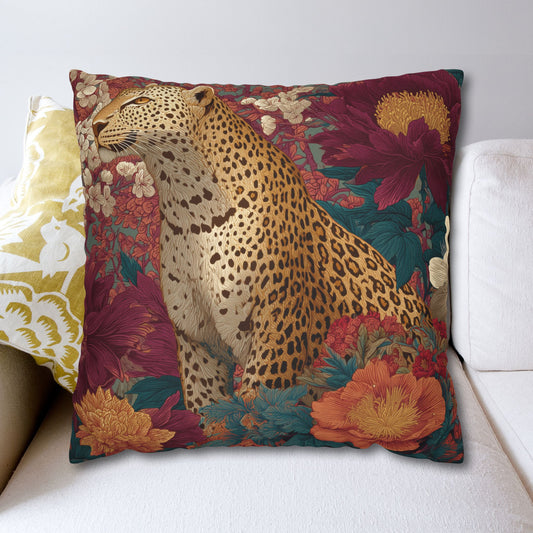 Copy of Cheetah Throw Pillow: William Morris Floral Jungle, Boho Cottagecore