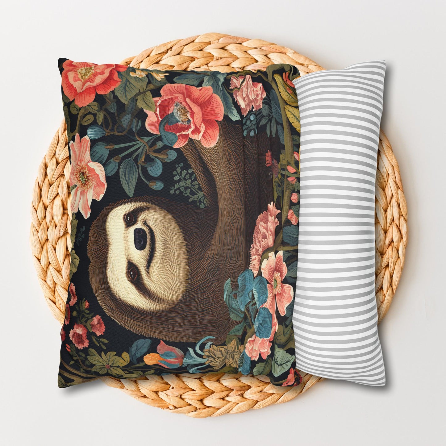 William Morris Inspired Botanical Sloth Pillowcase