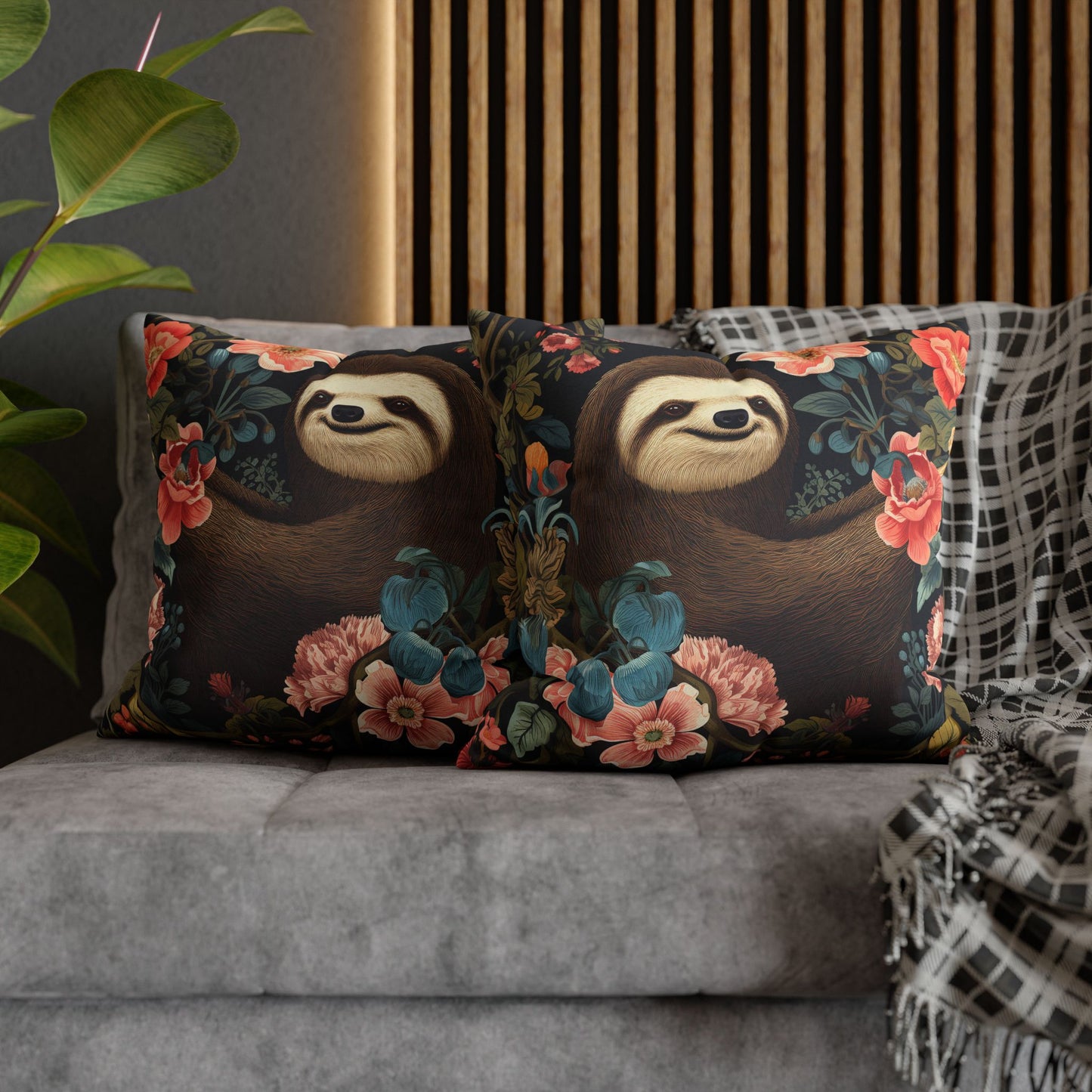 William Morris Inspired Botanical Sloth Pillowcase