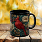 Red Cardinal Coffee Mug William Morris Inspired Floral Black Ceramic Cup (11oz, 15oz)