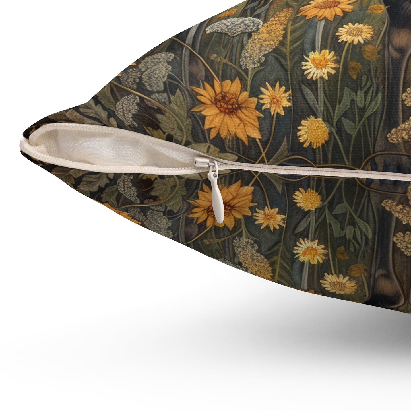 William Morris Inspired Rustic Moose Sunflower Pillow, Nature Lover Gift, Cabin Decor, Wildlife Home Accent, Cozy Living Room