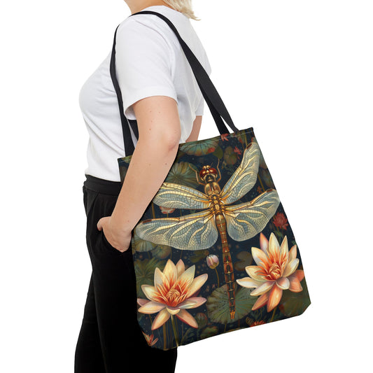 William Morris Inspired Dragonfly Water Lily Tote Bag, Cottage-core Tote Bag, Eco-Friendly Carryall