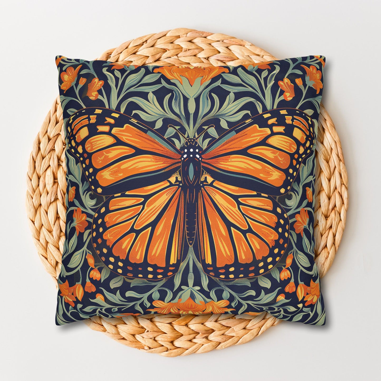 William Morris Inspired Monarch Butterfly Spring Pillowcase