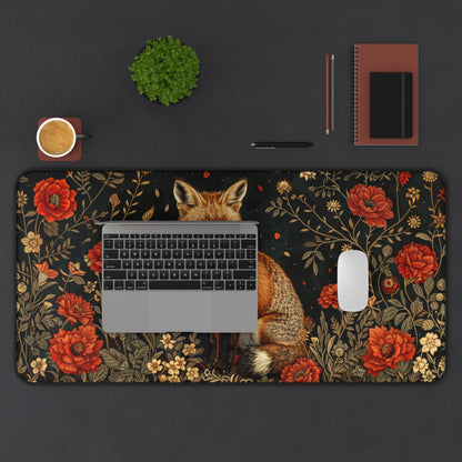 Wildflower Fox Desk Mat 2 Sizes | Aesthetic Floral Fox Desk Mat | Office Decor GiftDesk Mats