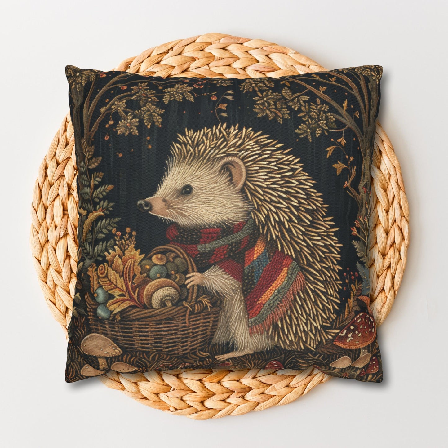 Hedgehog Gathering Fall Treasures Decorative Pillowcase