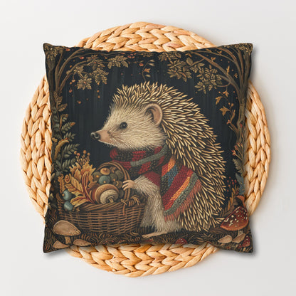 Hedgehog Gathering Fall Treasures Decorative Pillowcase
