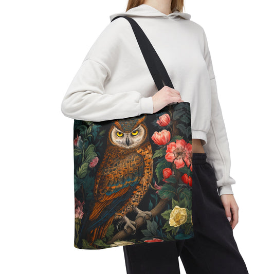 William Morris Inspired Forest Night Owl Tote Bag, Owl Cottagecore Tote Bag, Eco-Friendly Carryall