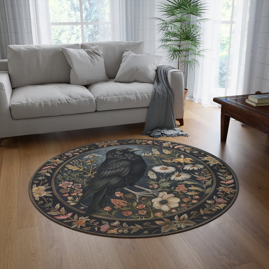 Round Rug | Mystical Raven William Morris Inspired Cottagecore Decor