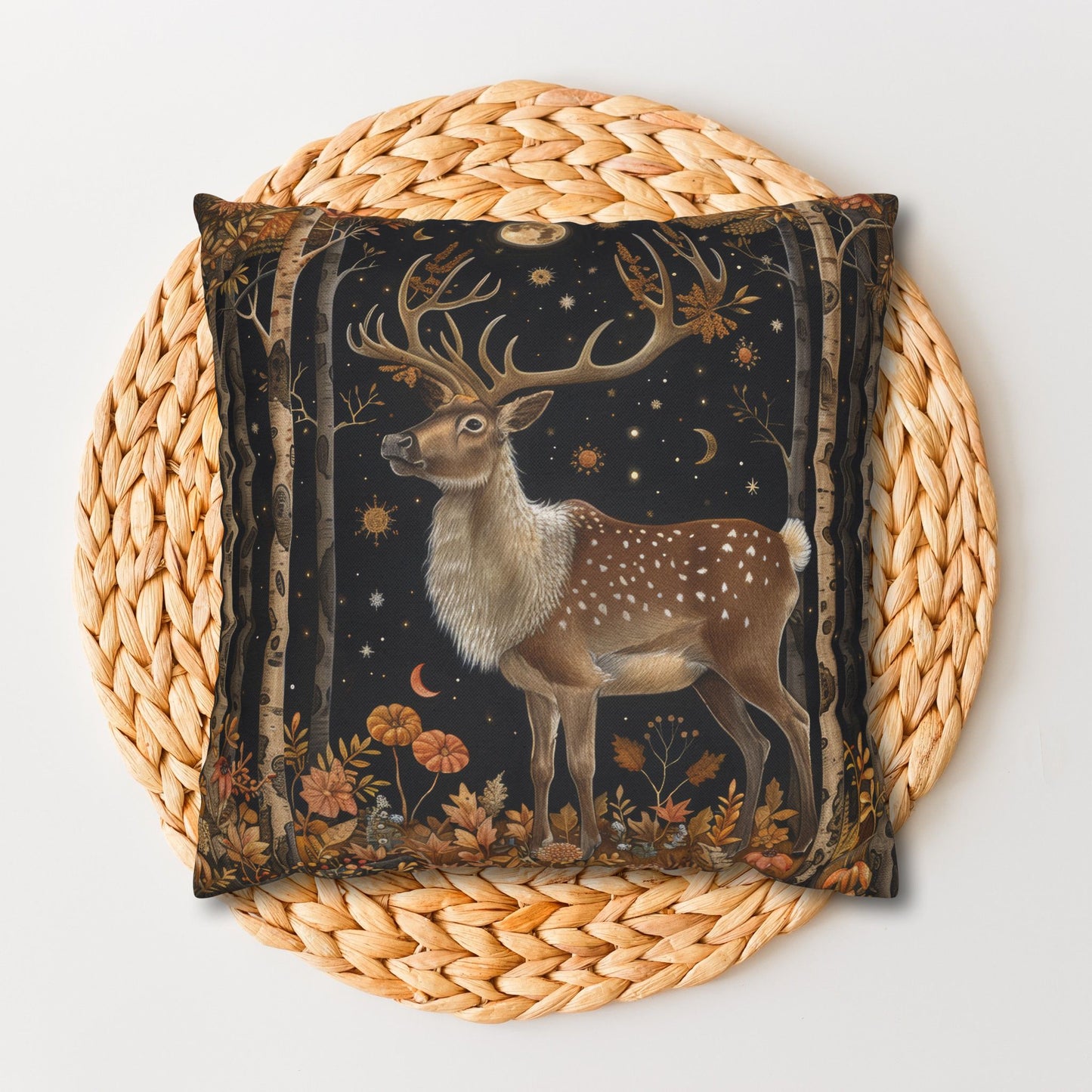 Victorian Reindeer Full Moon And Stars in Whimsical Night Pillowcase