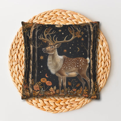 Victorian Reindeer Full Moon And Stars in Whimsical Night Pillow Home Decor, Spun Polyester Square Pillow