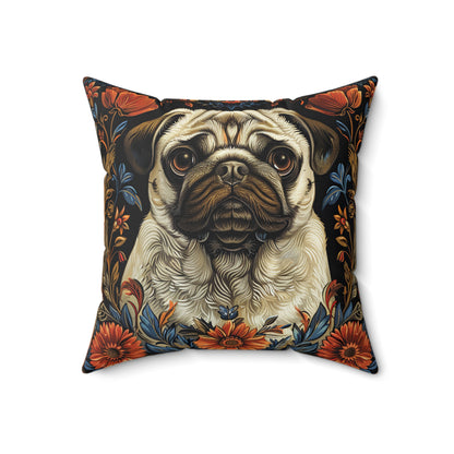 William Morris Pug Dog Pillow Inspired, Decorative Pug Cushion, Spun Polyester Square Pillow