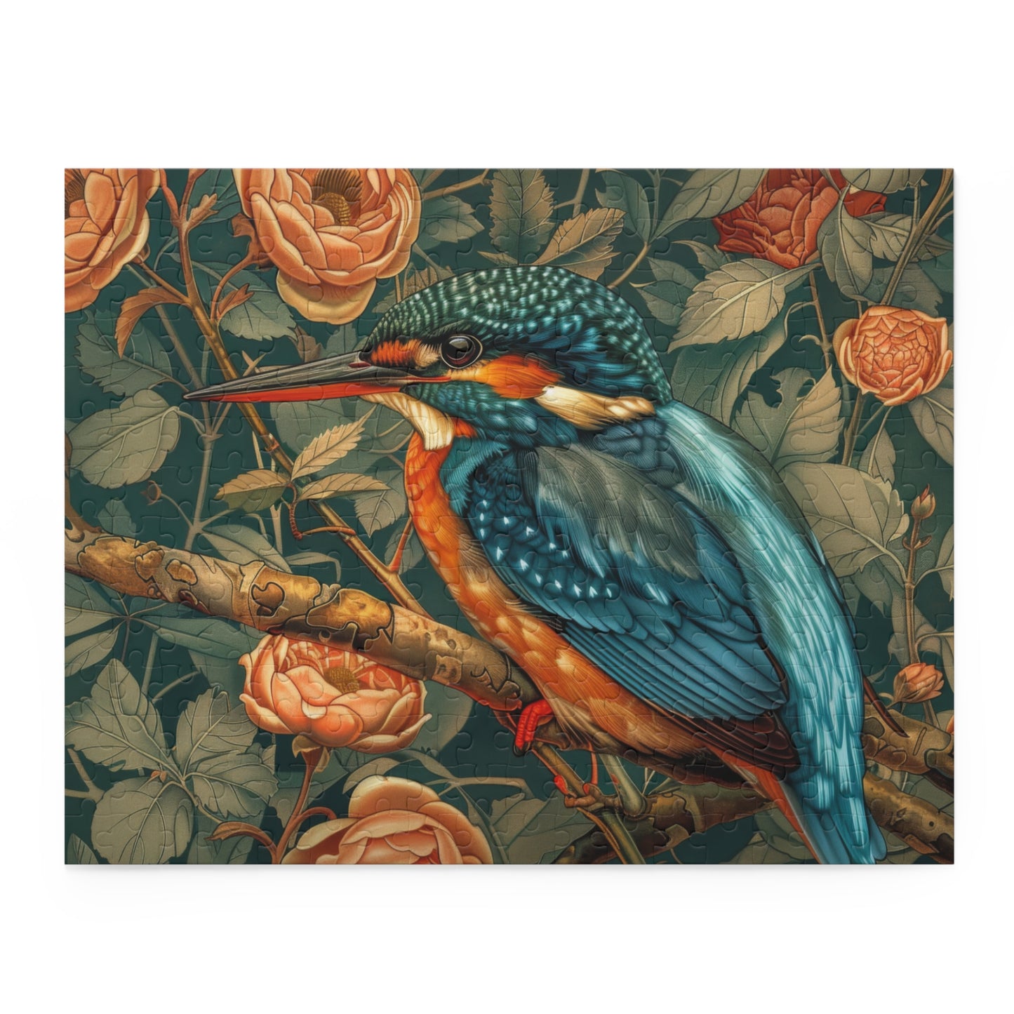 Kingfisher Bird William Morris Inspired (120, 252, 500-Piece) Adult Jigsaw Puzzle, Gift Him Her