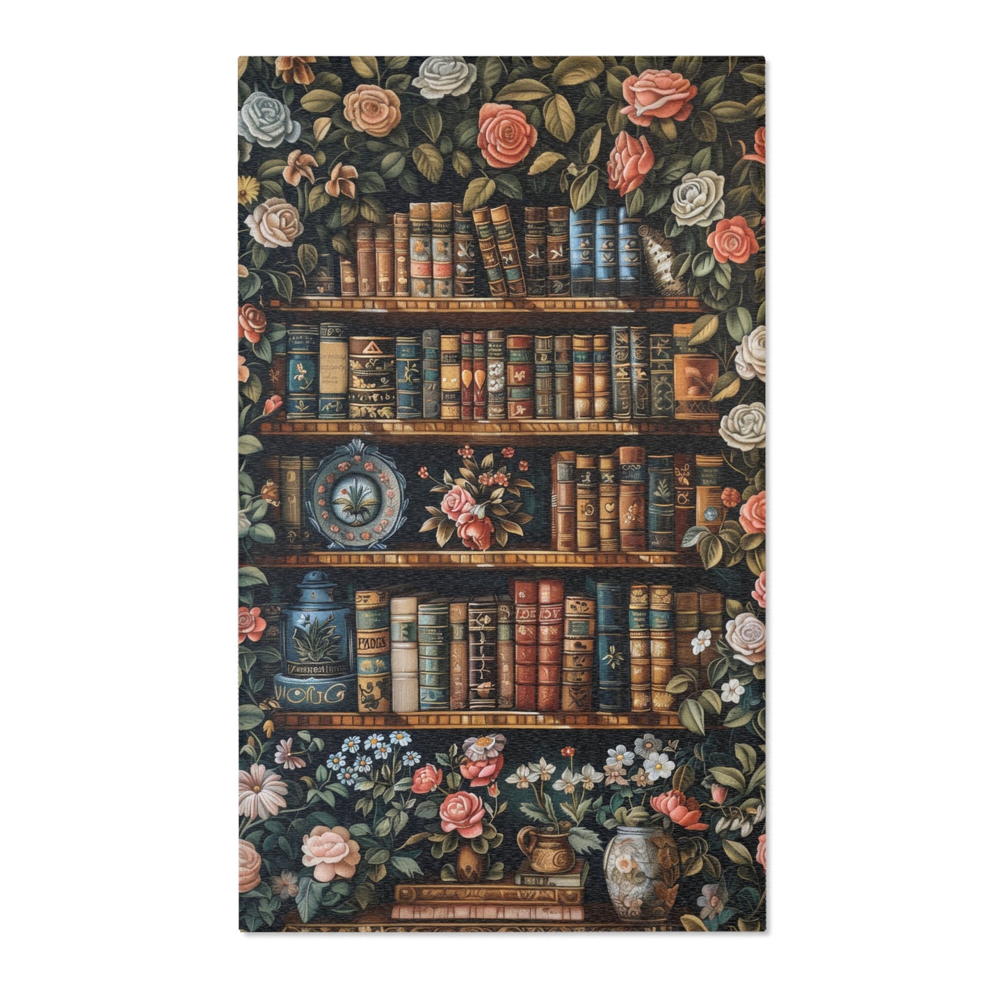 Floral Bookshelf Area Rug: William Morris Inspired, Cozy Decor