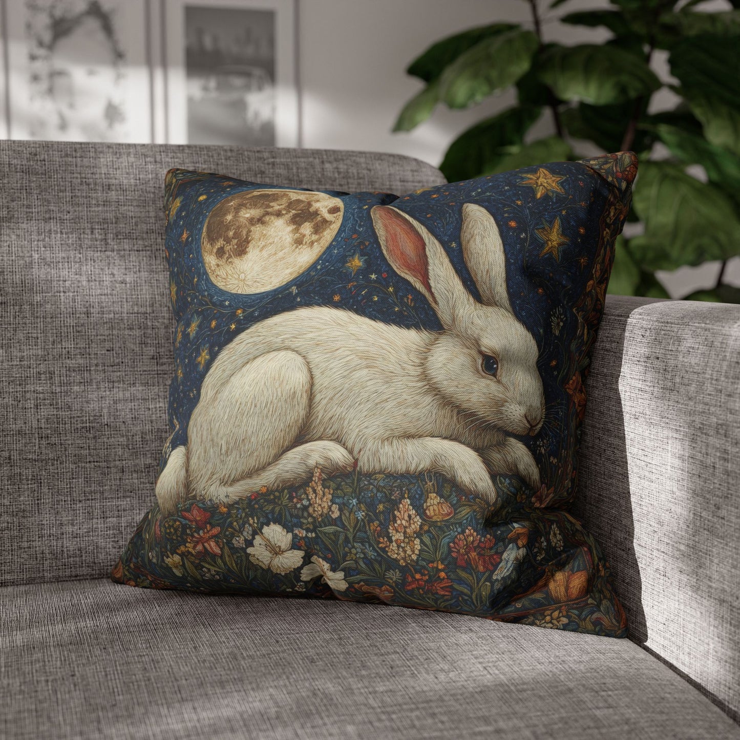 Victorian Whimsy Full Moon Rabbit Decorative Pillowcase