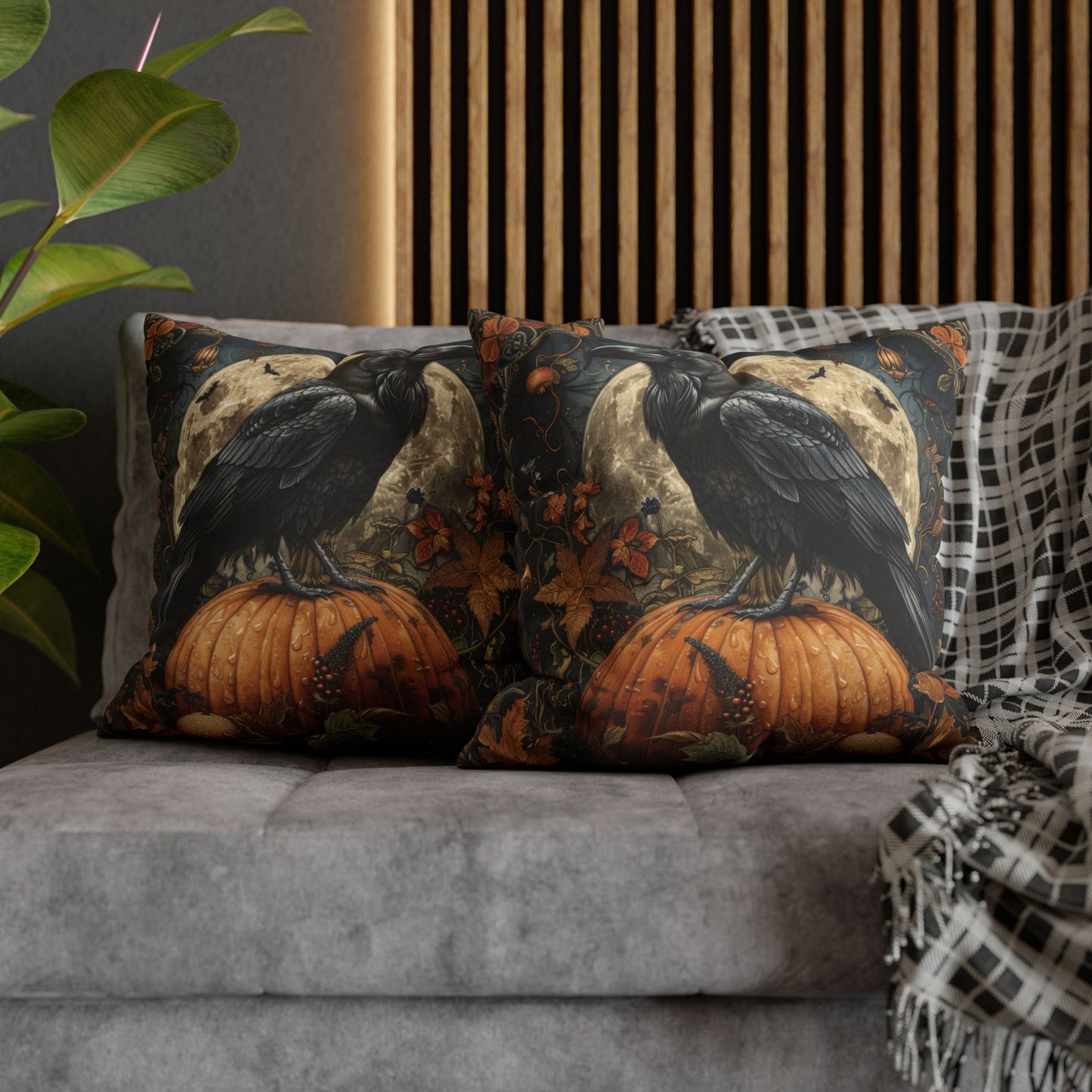 Art Deco Raven Witch Pumpkin Mystical Garden Decorative Pillowcase