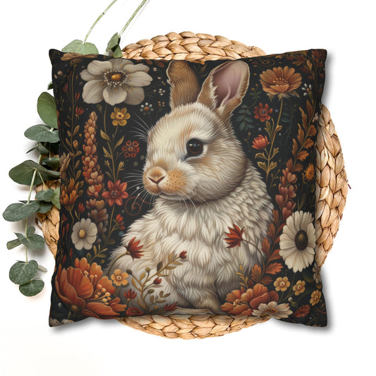 William Morris Inspired Fall Floral Autumn Rabbit Cottagecore Pillowcase