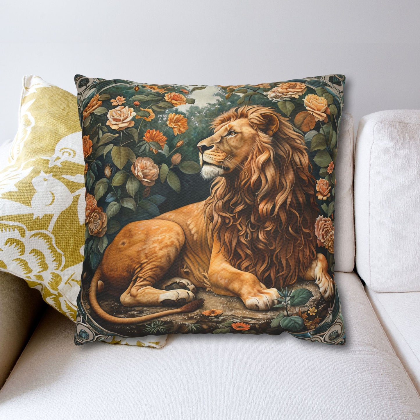 Forest Lion Decorative Polyester Square Pillowcase
