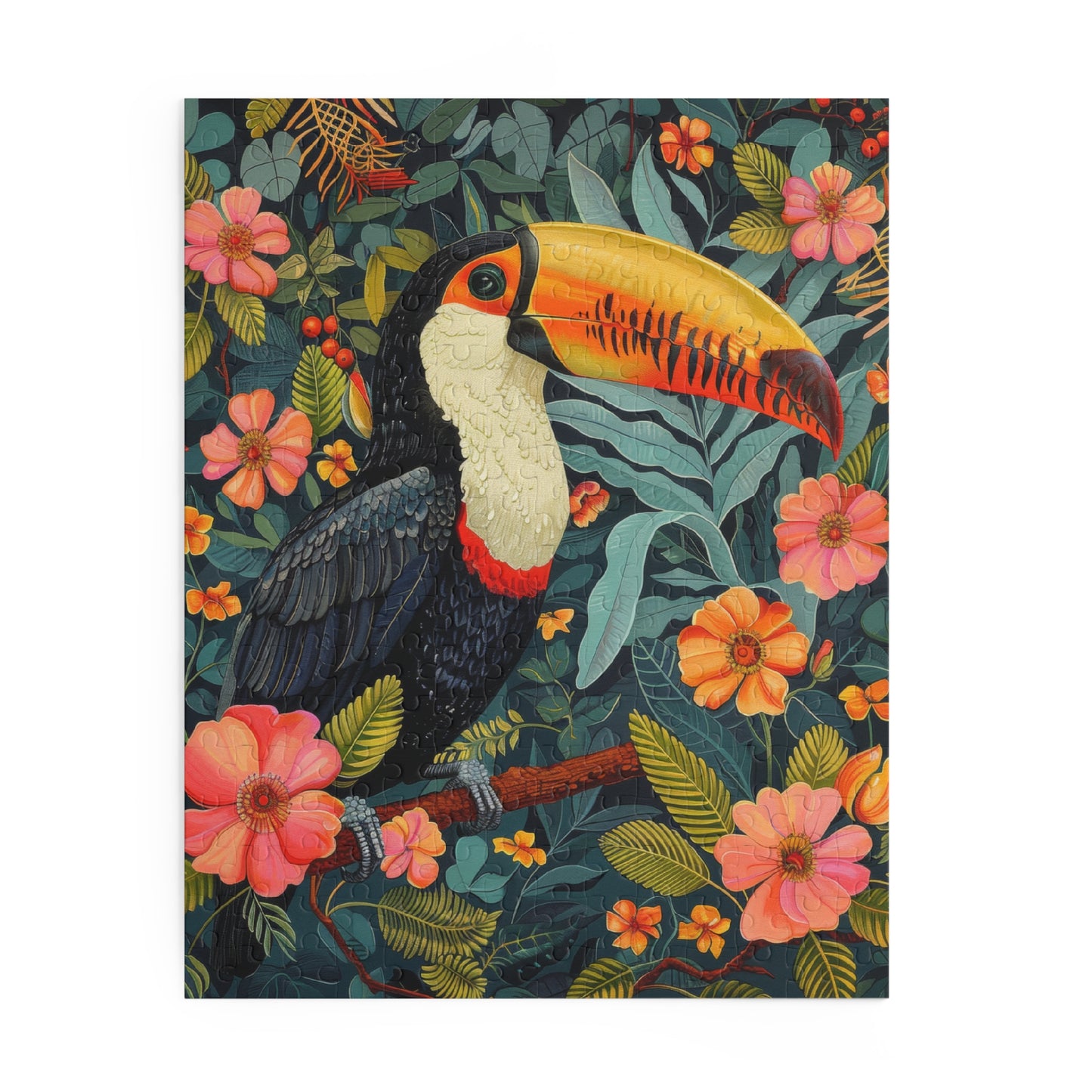 William Morris Inspired Tropical Toucan Puzzle Box (120, 252, 500-Piece) Family Jigsaw Puzzle, Puzzle Box Gift