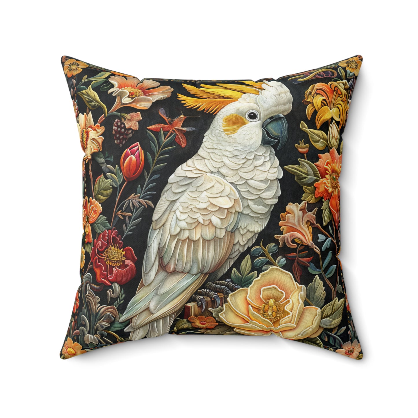 Art Deco Cockatoo Pillow: Fall Floral Accent Cushion