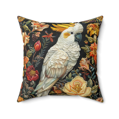 Art Deco Cockatoo Pillow: Fall Floral Accent Cushion