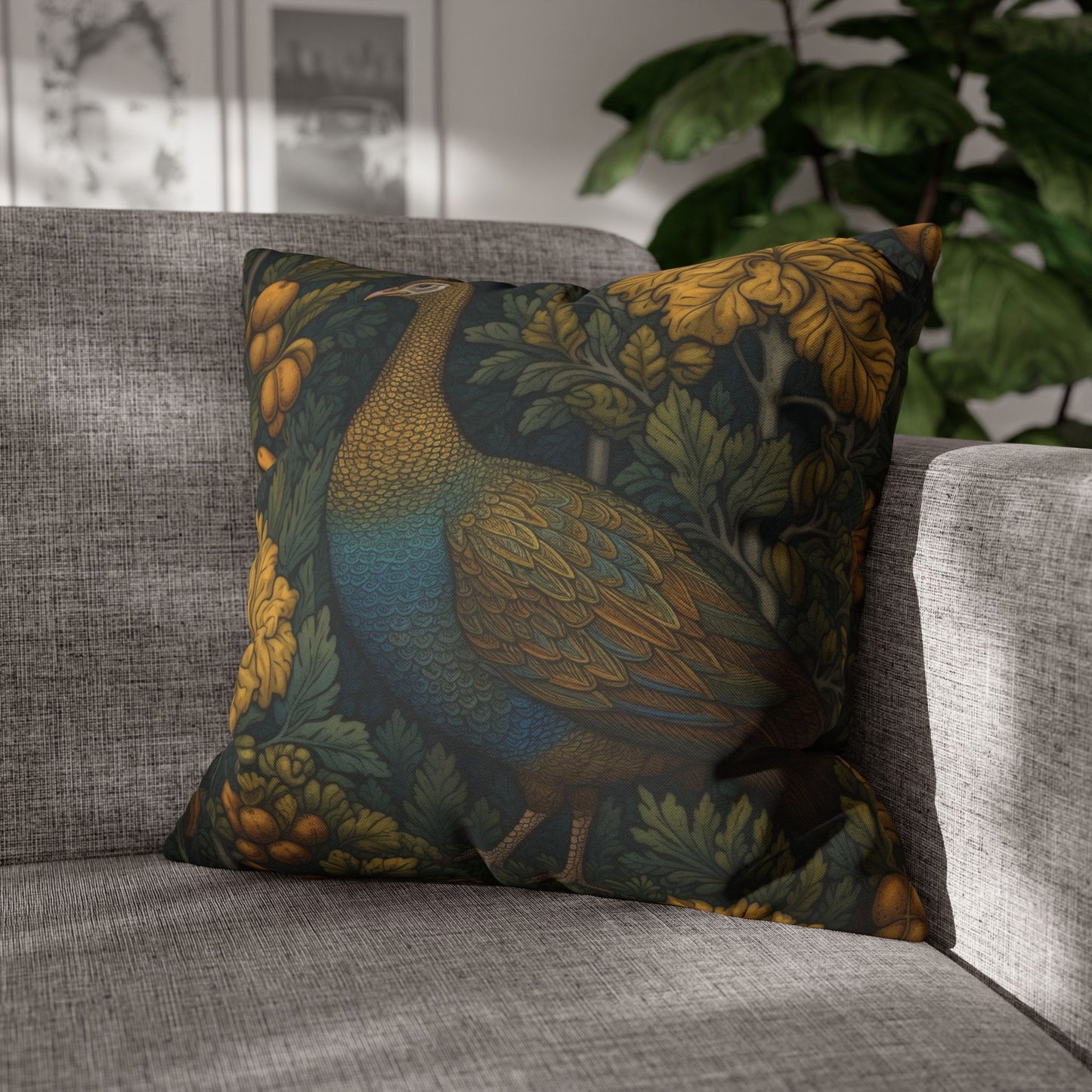 William Morris Inspired Wild Turkey Pillowcase: Botanical Cottagecore Decor